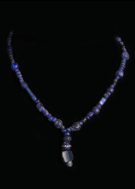 Ancient Roman blue glass bead necklace